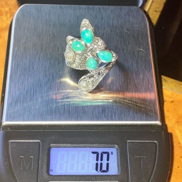 Sierra Nevada Turquoise Sterling Silver Butterfly Sunflower Ring Size 7 - Picture 9 of 9